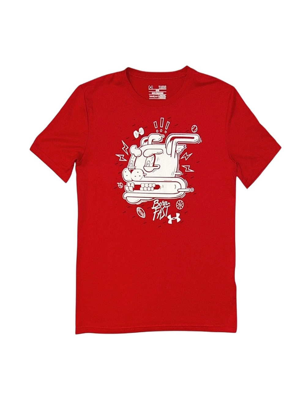 UNDER ARMOUR Boy's Red And White Graphic Short Sleeve Shirt Large 14/16